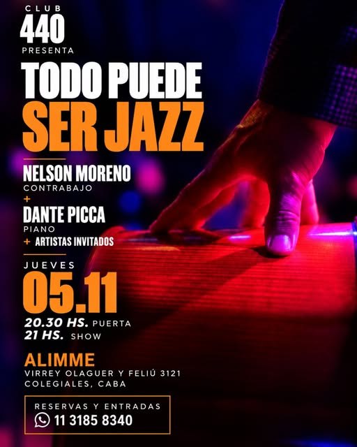 Todo puede ser jazz: Nelson Moreno en contrabajo y Dante Picca en piano, jueves 5 de noviembre en Alimme, Colegiales.
